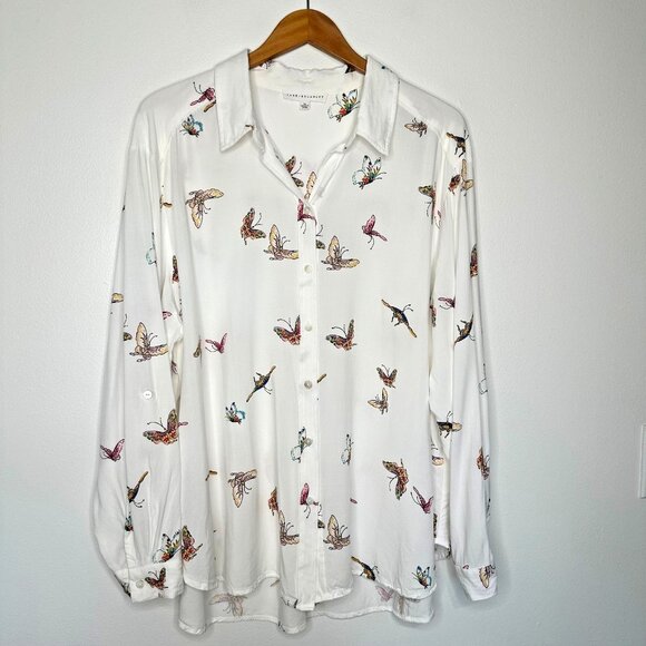Jane and Delancey Button up Shirt 2X White Butterfly Novelty Print - Picture 1 of 11